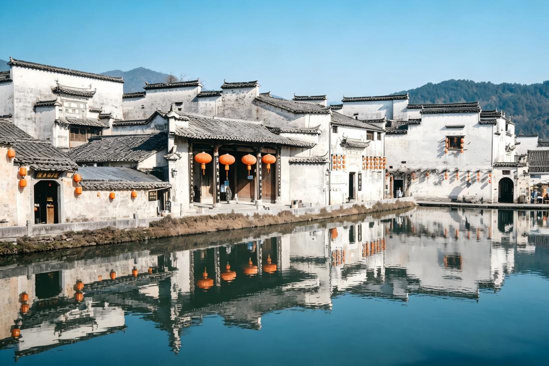 Hongcun Ancient Village, Huizhou architecture with lake reflections