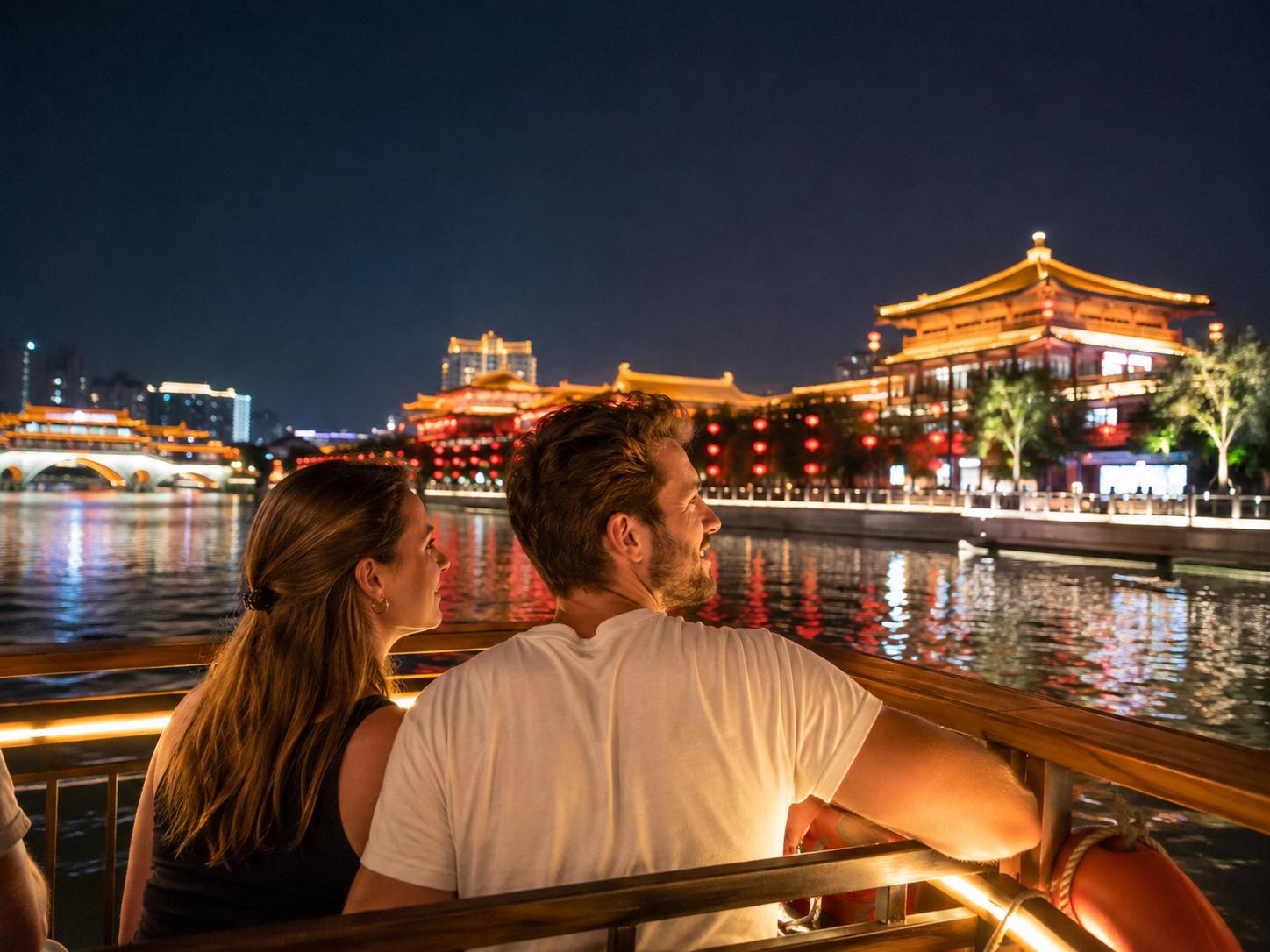 Watching The Lights of Nanwutai Across the Qujiang River at Night