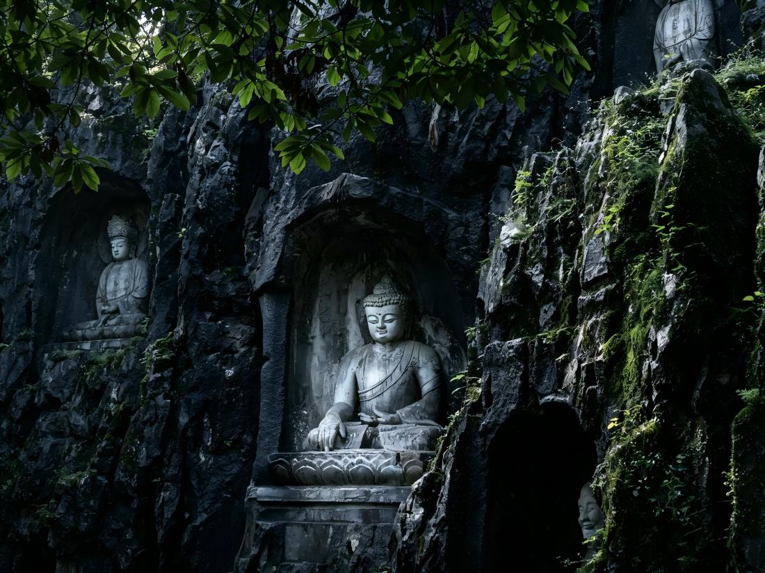 Feilai Feng Grottoes in Hangzhou, ancient Stone Buddha Carvings