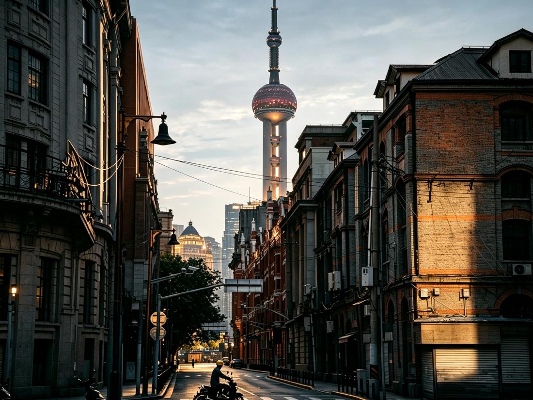 Sunset Street View of Shanghai