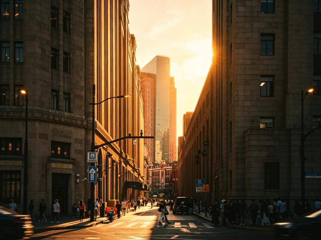 Shanghai Bund Avenue at Sunset
