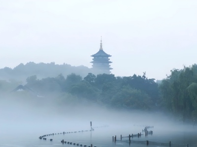 Misty Rain View of Leifeng Pagoda West Lake
