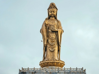Close-up Front View of Nanhai Guanyin Statue Putuoshan