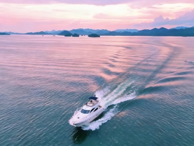 Luxury Yacht Cruising Qiandao Lake at Sunset
