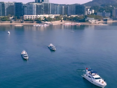 Luxury Yachts Sailing Near Qiandao Lake Waterfront City