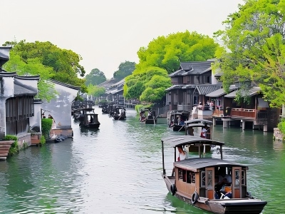 Wooden Tour Boats on Wuzhen Water Canals