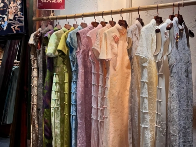 Qipao Display in Hefang Street Silk Shop Hangzhou