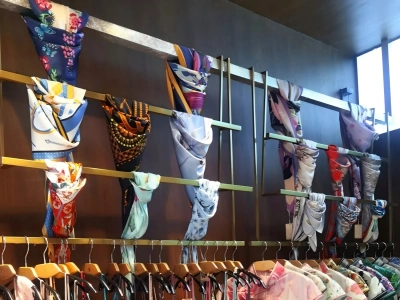 Artistically Displayed Silk Scarves
