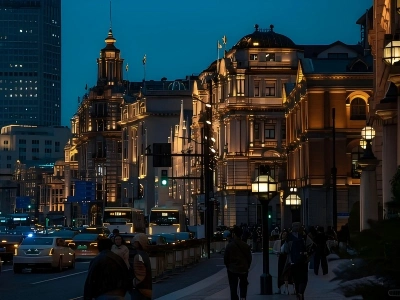 The Bund Historic Buildings at Dusk Shanghai