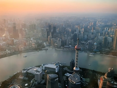 Sunrise Aerial View of Lujiazui Skyline Shanghai