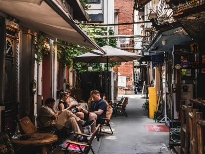 Outdoor Cafe Seating in Tianzifang Alley Shanghai