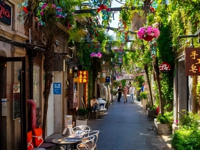 Lush Pedestrian Lane in Tianzifang Shanghai