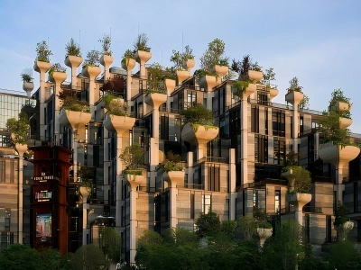 Close-up Facade of 1000 Trees Shanghai