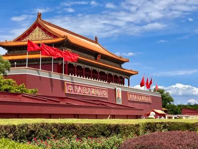 Tiananmen Gate in Beijing with traditional Chinese architecture and red walls
