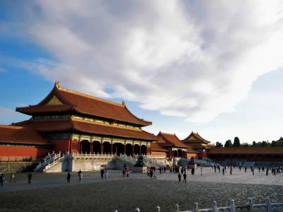 Forbidden City Beijing with traditional Chinese palace buildings and red walls