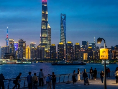 Riverside Walkway Overlooking Lujiazui Night Scene