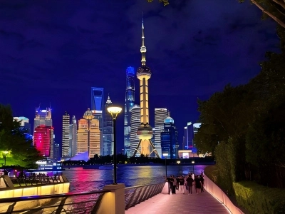 Night Riverside Walkway at North Bund Shanghai