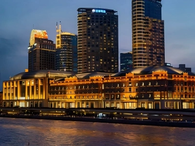 Night View of The Bund Historic Buildings from River Night View of The Bund Historic Buildings from River