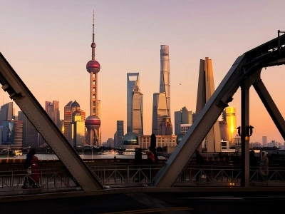 Lujiazui Skyline Framed by Waibaidu Bridge at Sunset