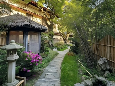 Quiet garden courtyard of Putuo Mountain resort hotel Quiet garden courtyard of Putuo Mountain resort hotel