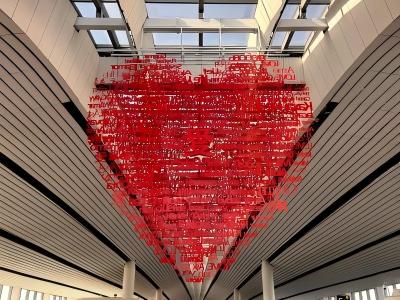 A heart made up of the spellings of love from various countries is displayed at Beijing Daxing Airport A heart made up of the spellings of love from various countries is displayed at Beijing Daxing Airport