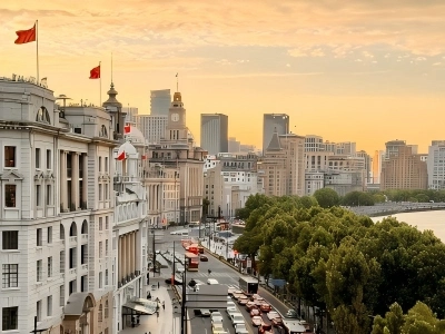 The Bund historical buildings Shanghai sunset