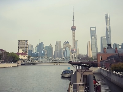 Suzhou River view toward Lujiazui Shanghai
