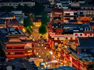 Shanghai City God Temple night aerial view