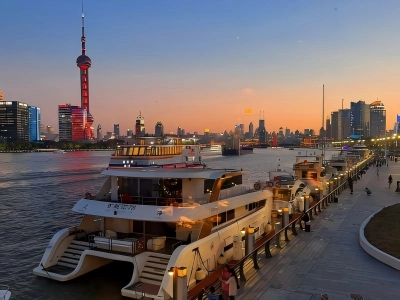 Shanghai Huangpu River cruise pier at sunset