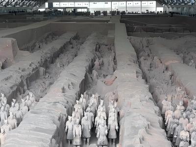 Terracotta Army pits with rows of ancient warrior figures at the museum
