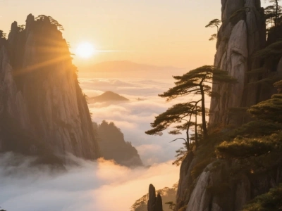 Huangshan sunrise sea of clouds mountain valley Huangshan sunrise sea of clouds mountain valley