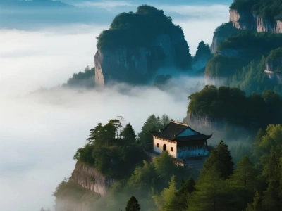 Qiyun Mountain ancient temple amid sea of clouds