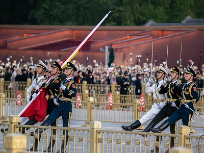 The national flag team during the flag-raising ceremony at Tiananmen Square The national flag team during the flag-raising ceremony at Tiananmen Square