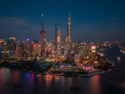 Aerial Lujiazui Bund Night Skyline
