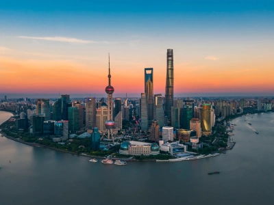 Lujiazui Skyline Sunset Aerial View