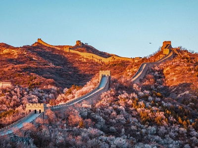 Badaling Great Wall stretching across autumn-covered mountains