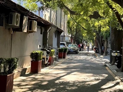 Beijing hutong street with traditional courtyard houses