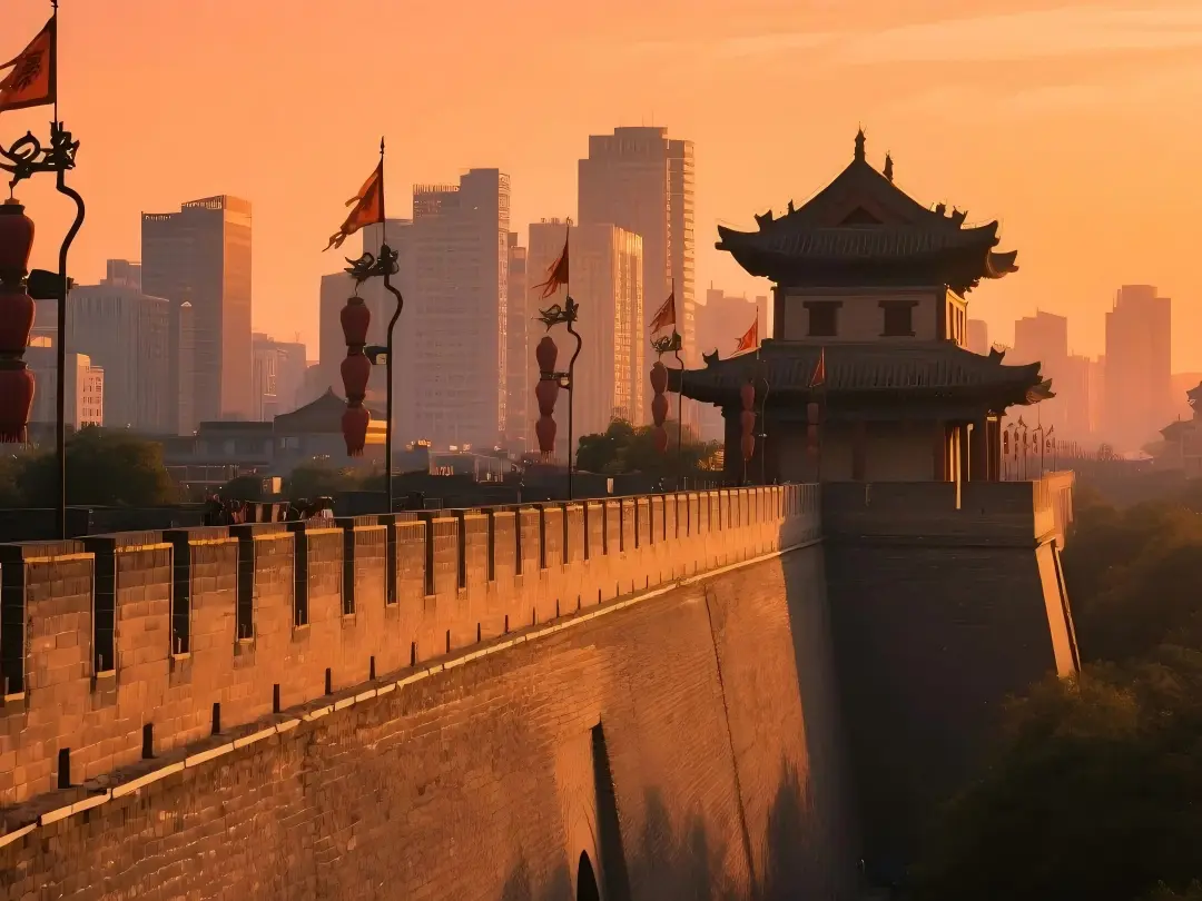 Xi'an Ancient City Wall Sunset View