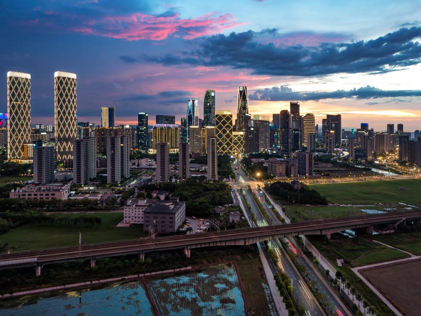 Aerial Sunset Skyline of Hangzhou Qianjiang Century City Aerial Sunset Skyline of Hangzhou Qianjiang Century City