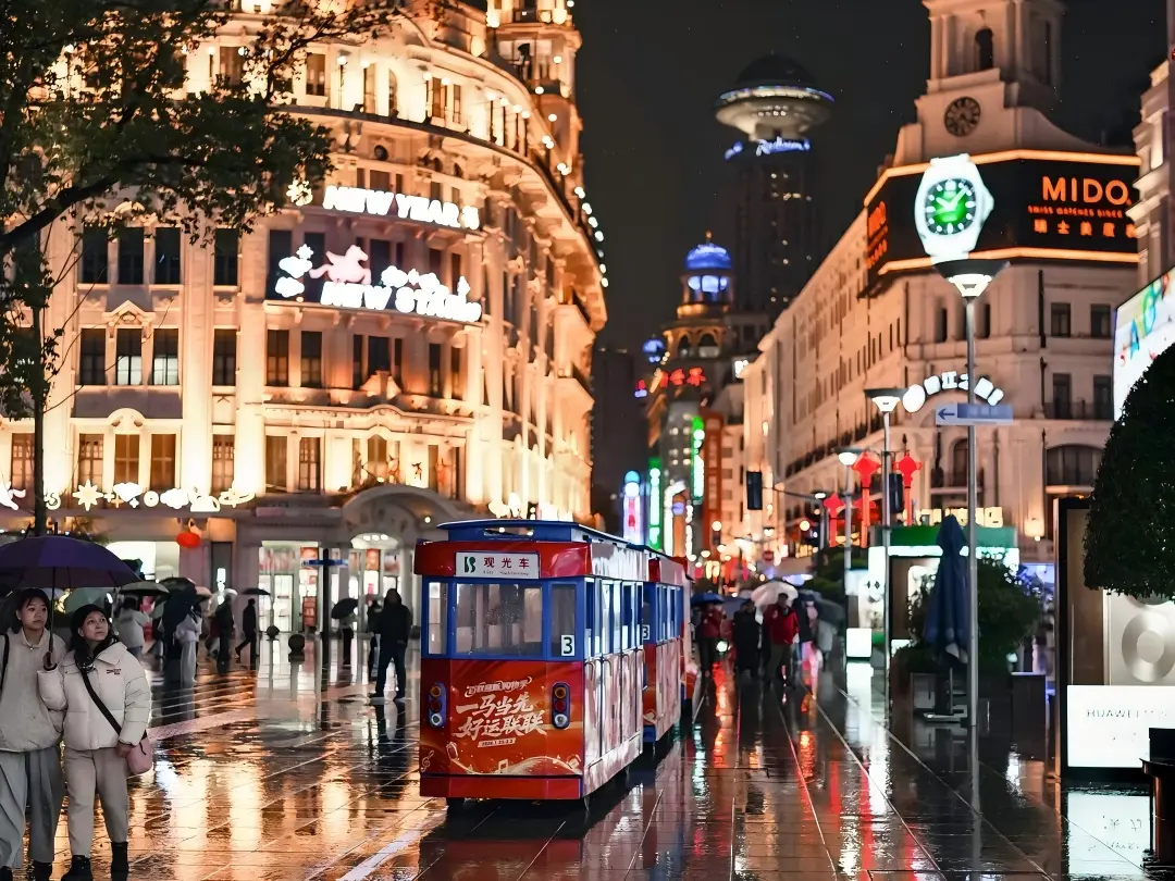 Night Sightseeing Tram on Nanjing Road Shanghai