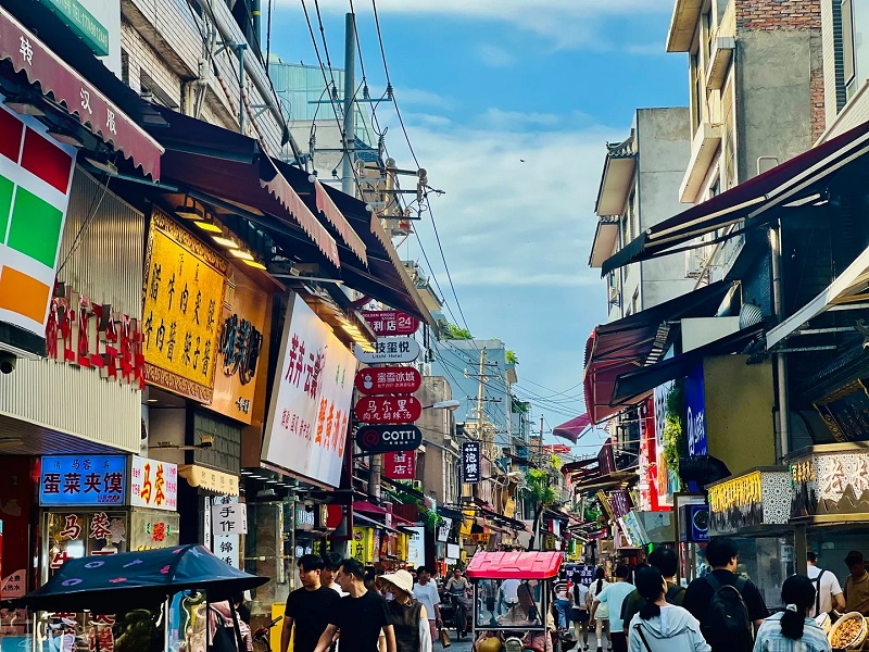 Dusk street view of Xi'an Muslim Quarter shops Dusk street view of Xi'an Muslim Quarter shops
