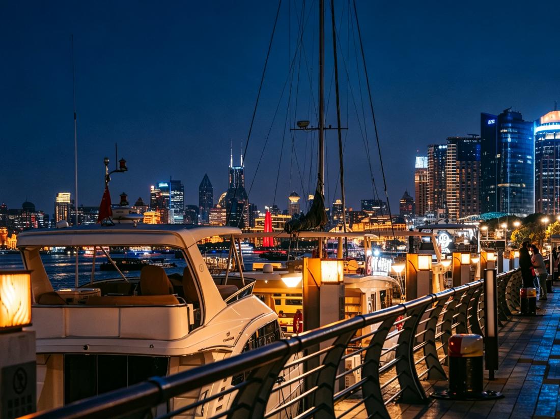 Shanghai Waterfront Pier at Night