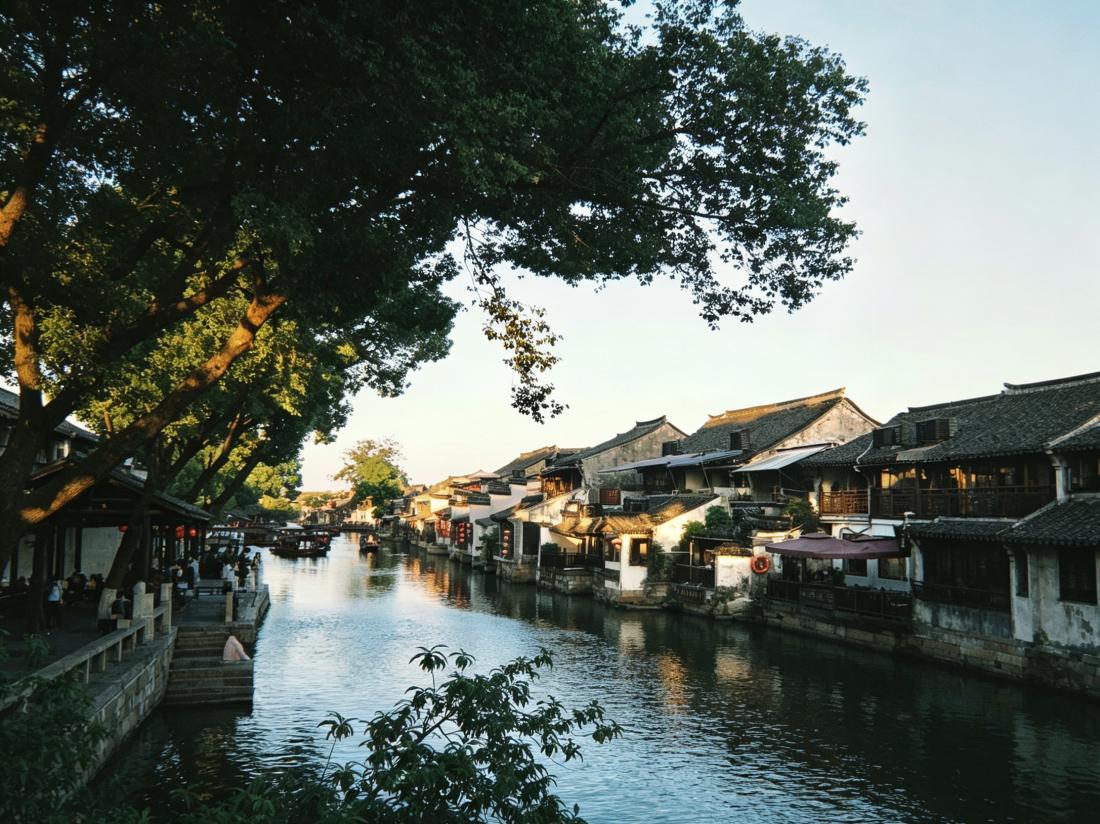 Xitang water town in soft sunset light