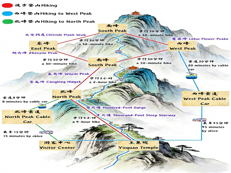Huashan Mountain Hiking Route Overview Map