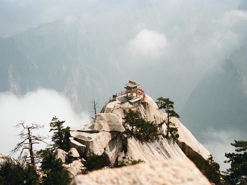 Stone Pavilion on Huashan Peak Surrounded by Clouds