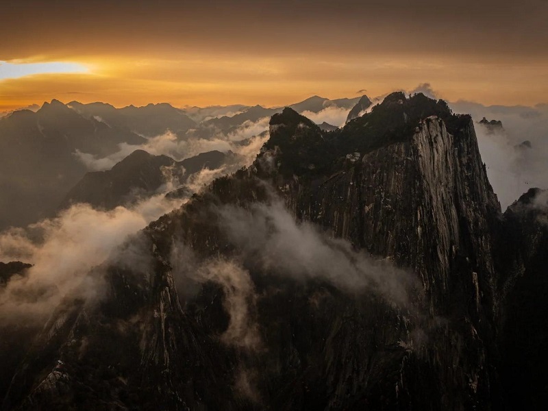 Huashan Mountain Sunset Over Sea of Clouds