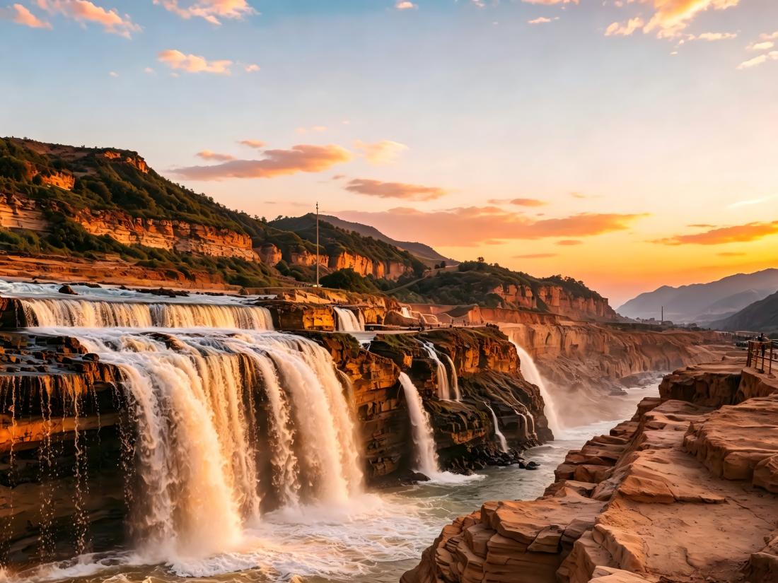 Hukou Waterfall at Sunset